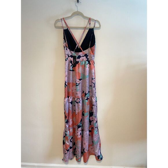 Dreamy Blooms Navy Blue Multi Floral Print Tiered Maxi Dress Lulus NWT Size XS - Picture 5 of 9